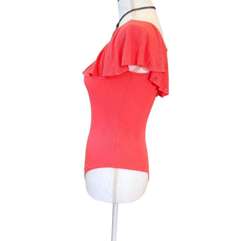 Express Ribbed Off-The-Shoulder Ruffle Bodysuit Size S - Picture 2 of 6